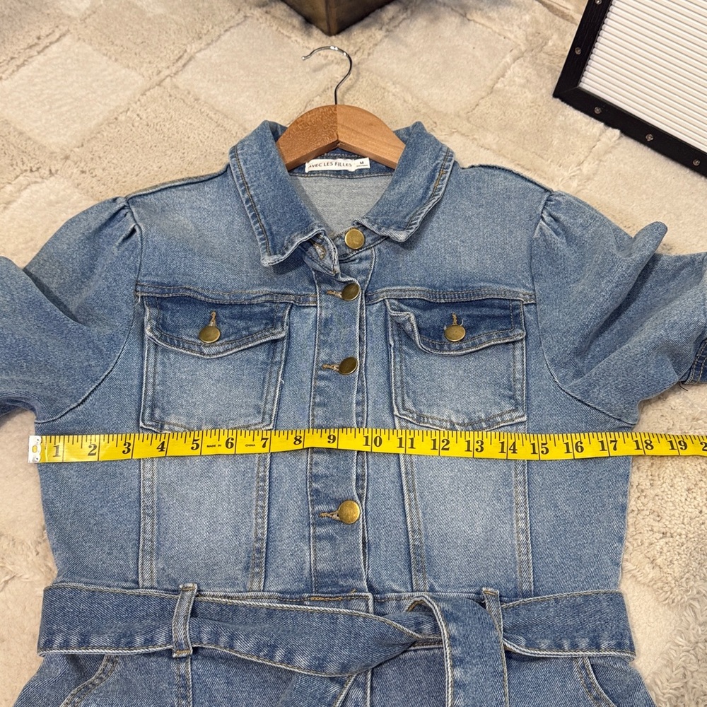 Avec Les Filles Blue Medium Denim Short Sleeve Romper - Picture 7 of 10